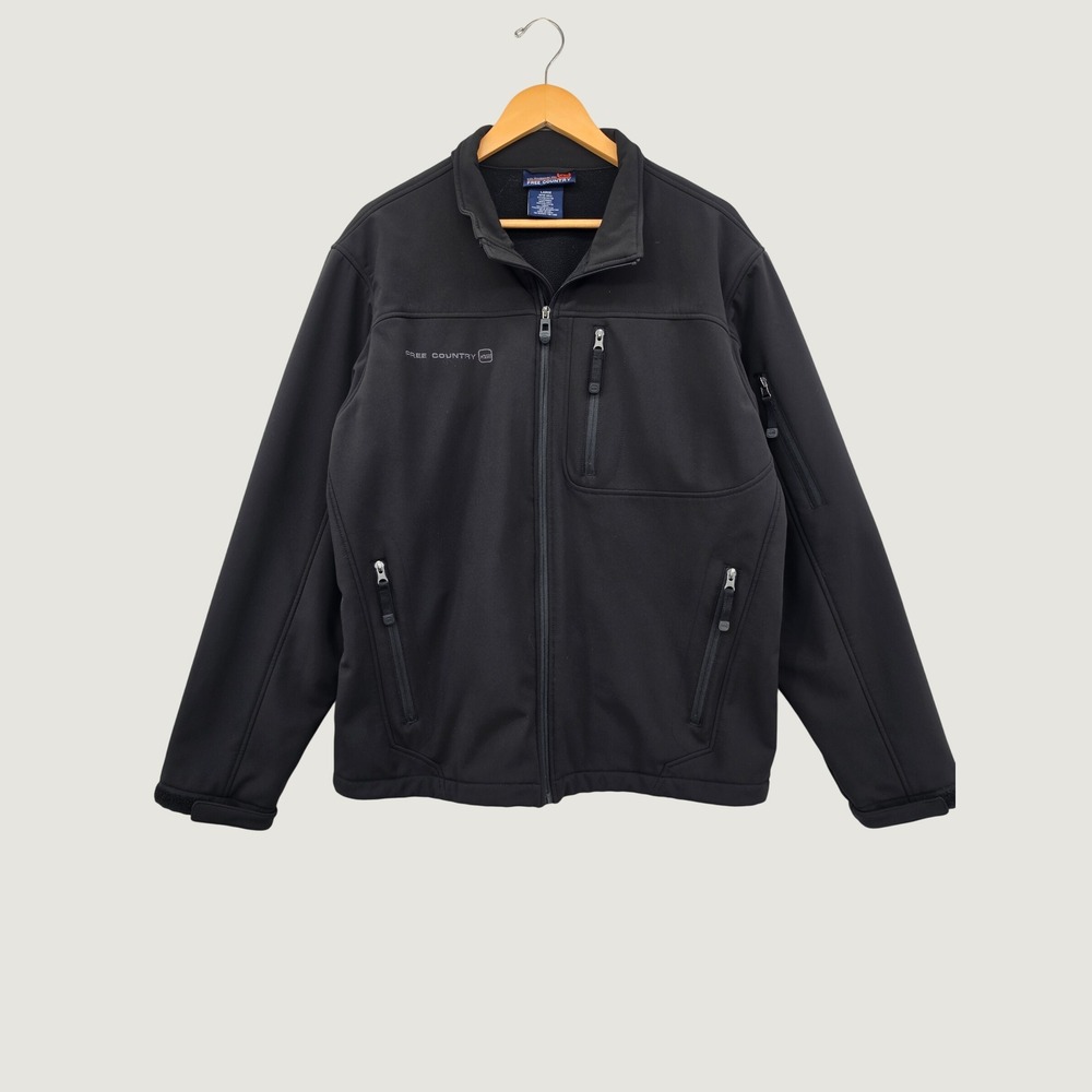 Free Country Mens Black Softshell Jacket Fleece Lined Full Zip Outdoor Coat L
